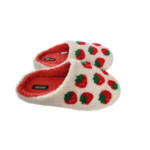 Kensie Womens Fuzzy Strawberry Print Indoor Slippers Size 10/11